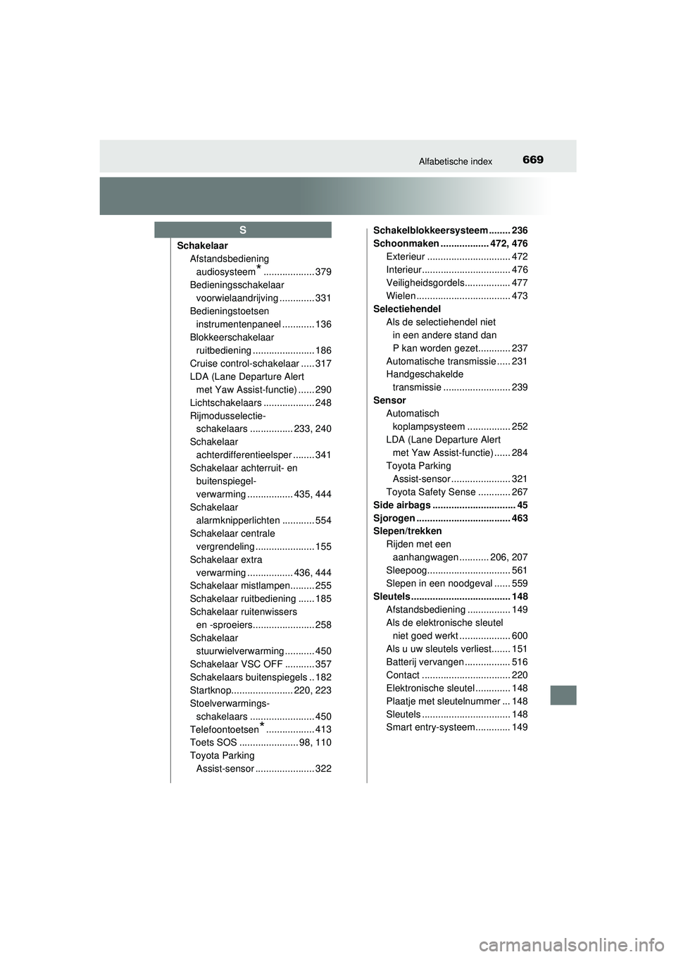 TOYOTA HILUX 2021  Instructieboekje (in Dutch) 669Alfabetische index
HILUX_OM_OM0K513E_(EE)Schakelaar
Afstandsbediening 
audiosysteem
*................... 379
Bedieningsschakelaar  voorwielaandrijving ............. 331
Bedieningstoetsen  instrumen