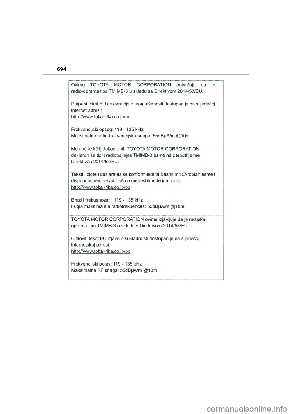 TOYOTA HILUX 2021  Instructieboekje (in Dutch) 694
HILUX_OM_OM0K513E_(EE)
HILUX_OM_OM0K513E_(EE).book  Page 694  Wednesday, May 26, 2021  11:09 AM 