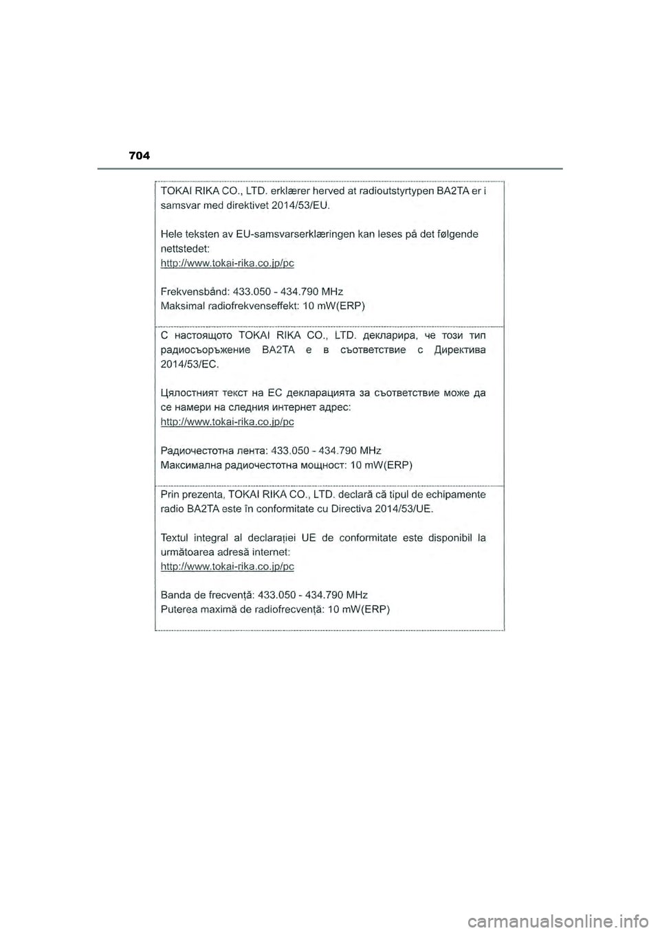 TOYOTA HILUX 2021  Instructieboekje (in Dutch) 704
HILUX_OM_OM0K513E_(EE)
HILUX_OM_OM0K513E_(EE).book  Page 704  Wednesday, May 26, 2021  11:09 AM 