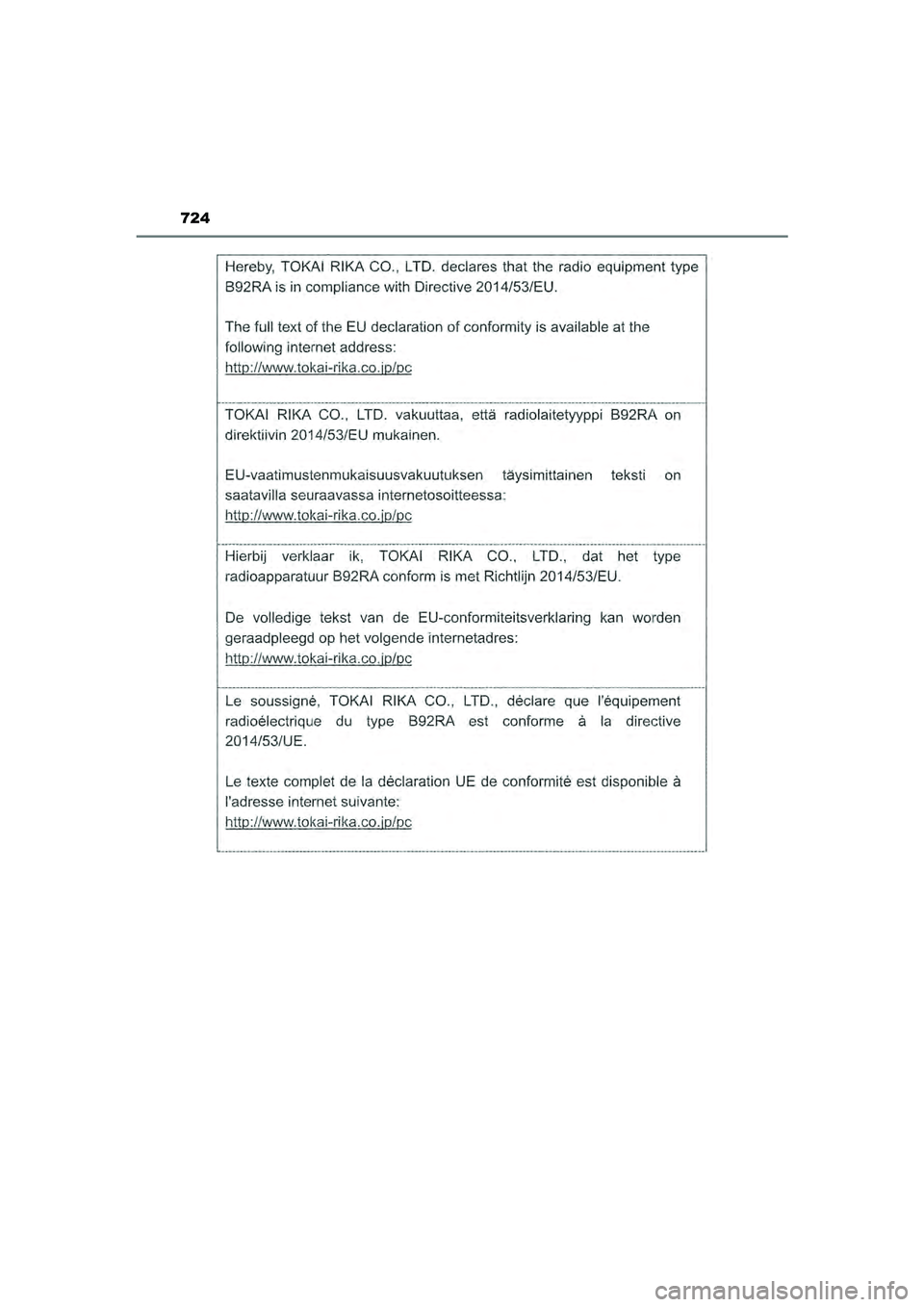 TOYOTA HILUX 2021  Instructieboekje (in Dutch) 724
HILUX_OM_OM0K513E_(EE)
HILUX_OM_OM0K513E_(EE).book  Page 724  Wednesday, May 26, 2021  11:09 AM 