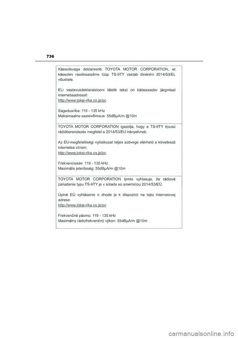 TOYOTA HILUX 2021  Instructieboekje (in Dutch) 736
HILUX_OM_OM0K513E_(EE)
HILUX_OM_OM0K513E_(EE).book  Page 736  Wednesday, May 26, 2021  11:09 AM 