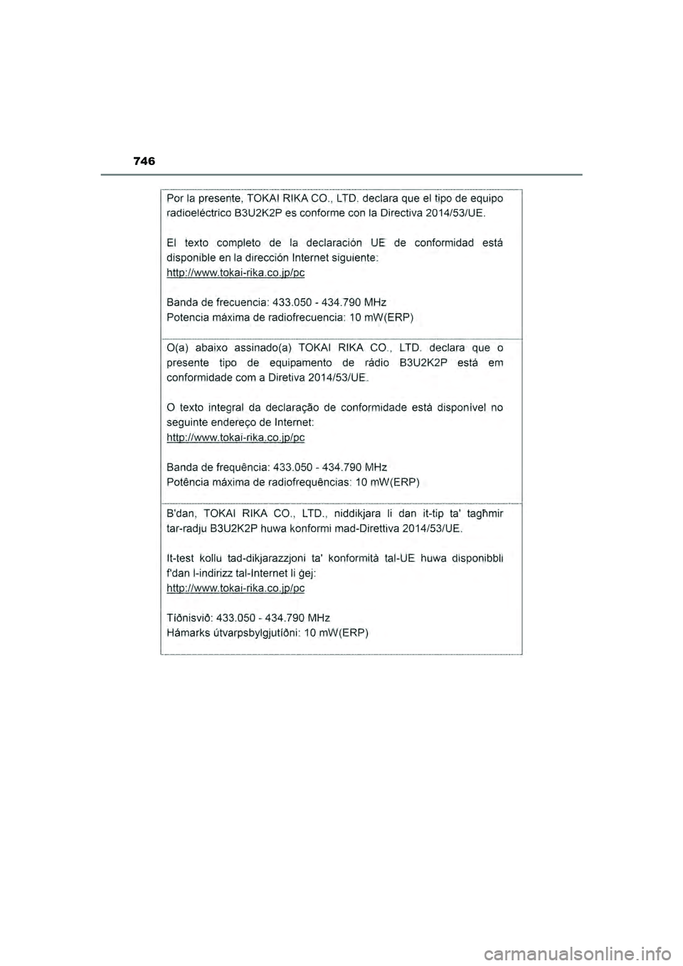 TOYOTA HILUX 2021  Instructieboekje (in Dutch) 746
HILUX_OM_OM0K513E_(EE)
HILUX_OM_OM0K513E_(EE).book  Page 746  Wednesday, May 26, 2021  11:09 AM 