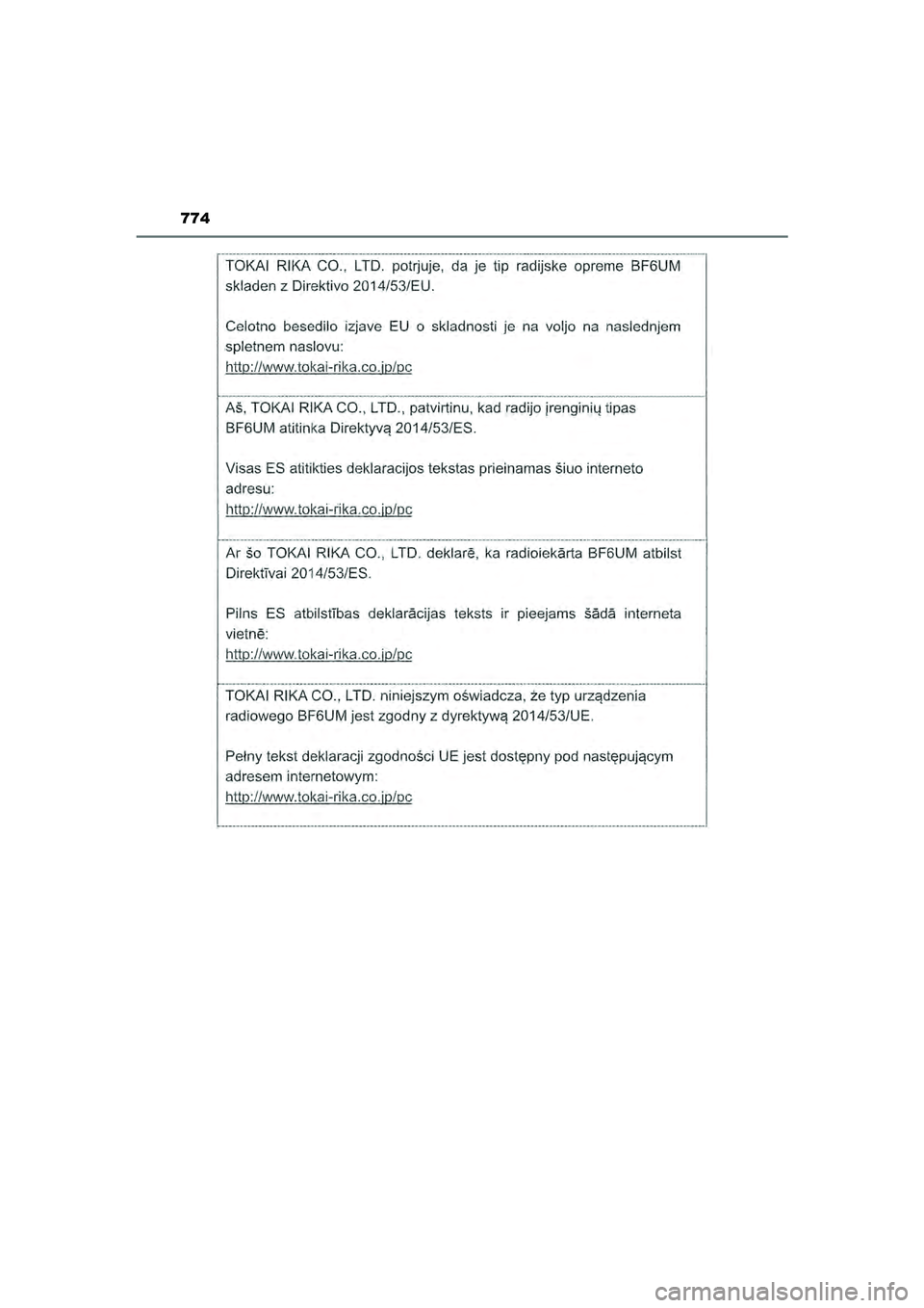 TOYOTA HILUX 2021  Instructieboekje (in Dutch) 774
HILUX_OM_OM0K513E_(EE)
HILUX_OM_OM0K513E_(EE).book  Page 774  Wednesday, May 26, 2021  11:09 AM 