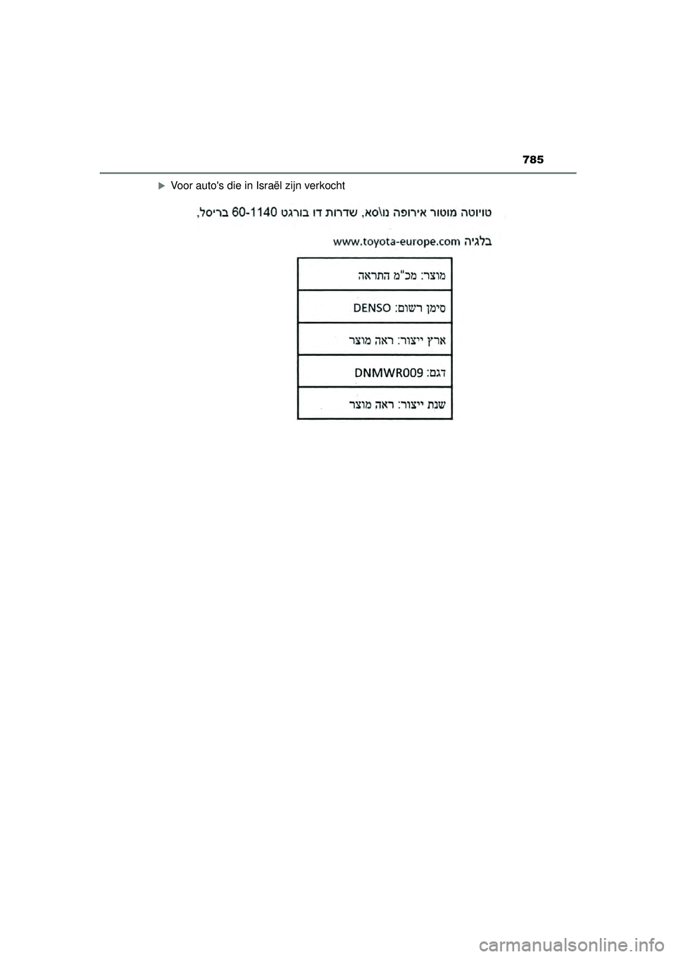 TOYOTA HILUX 2021  Instructieboekje (in Dutch) 785
HILUX_OM_OM0K513E_(EE)
Voor autos die in Israël zijn verkocht
HILUX_OM_OM0K513E_(EE).book  Page 785  Wednesday, May 26, 2021  11:09 AM 