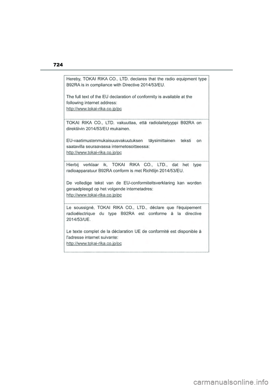 TOYOTA HILUX 2021  Eksploatavimo vadovas (in Lithuanian) 724
HILUX_OM_OM0K513E_(LT)
HILUX_OM_OM0K513E_(LT).book  Page 724  Sunday, August 8, 2021  10:11 AM 