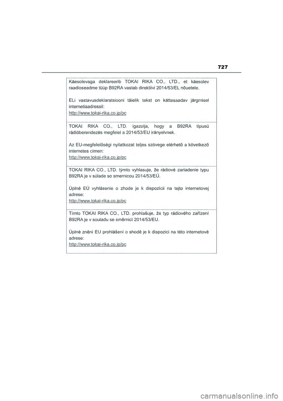 TOYOTA HILUX 2021  Eksploatavimo vadovas (in Lithuanian) 727
HILUX_OM_OM0K513E_(LT)
HILUX_OM_OM0K513E_(LT).book  Page 727  Sunday, August 8, 2021  10:11 AM 