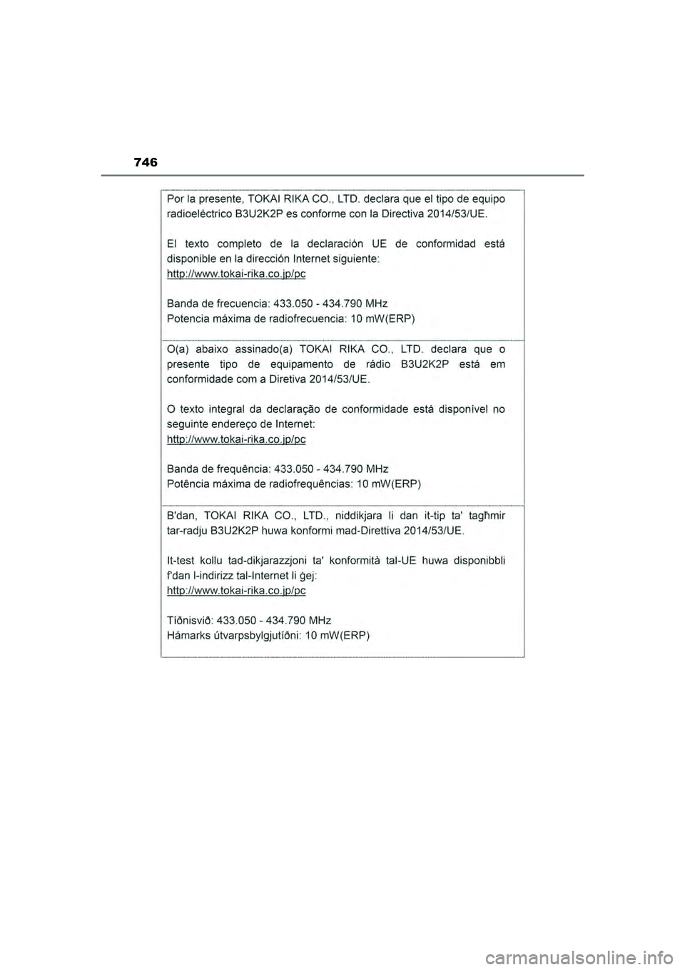 TOYOTA HILUX 2021  Eksploatavimo vadovas (in Lithuanian) 746
HILUX_OM_OM0K513E_(LT)
HILUX_OM_OM0K513E_(LT).book  Page 746  Sunday, August 8, 2021  10:11 AM 