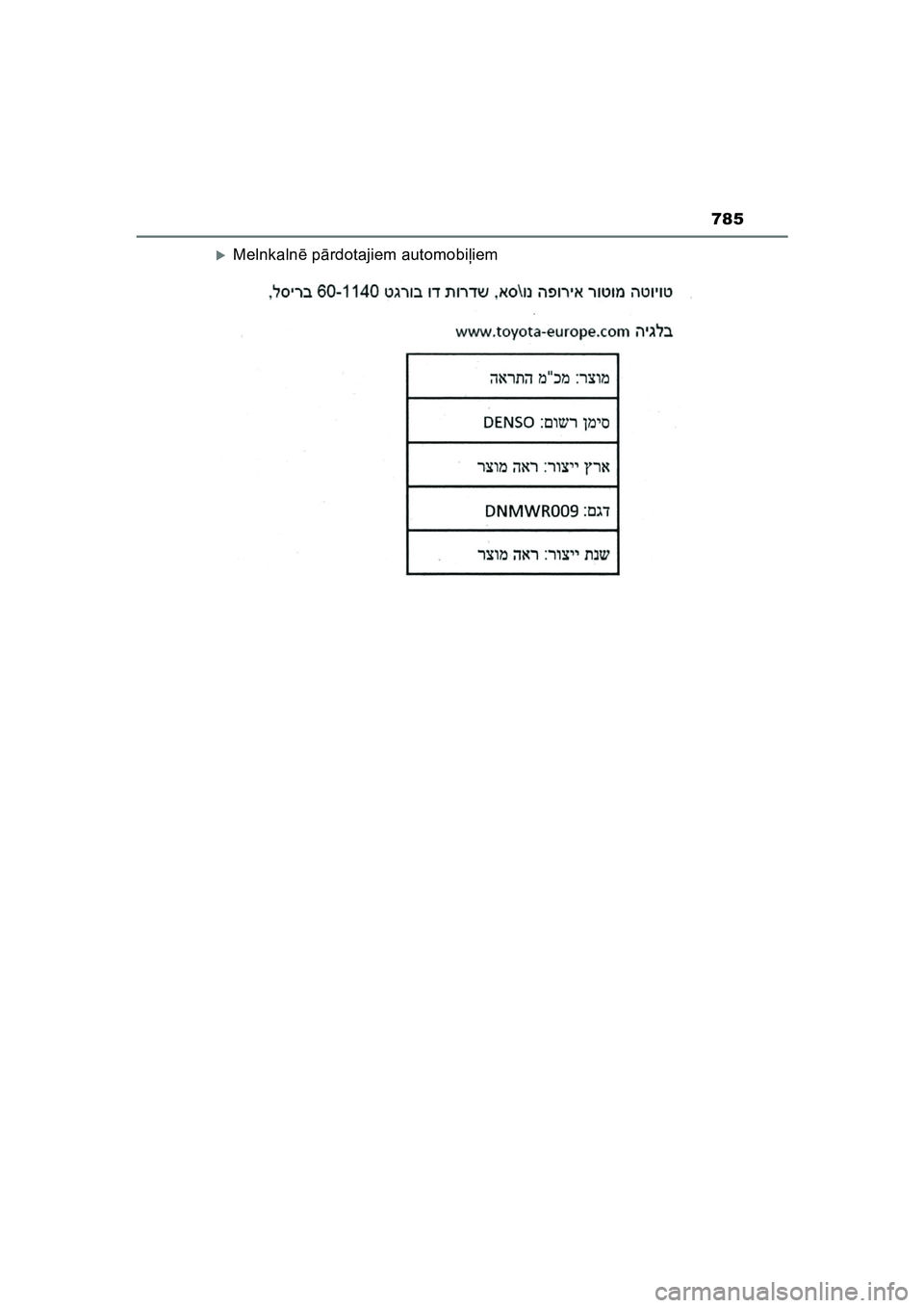 TOYOTA HILUX 2021  Lietošanas Instrukcija (in Latvian) 785
HILUX_OM_OM0K513E_(LV)
�XMelnkalnē p ārdotajiem automobi ļiem
HILUX_OM_OM0K513E_(LV).book  Page 785  Monday, August 9, 2021  9:09 PM 