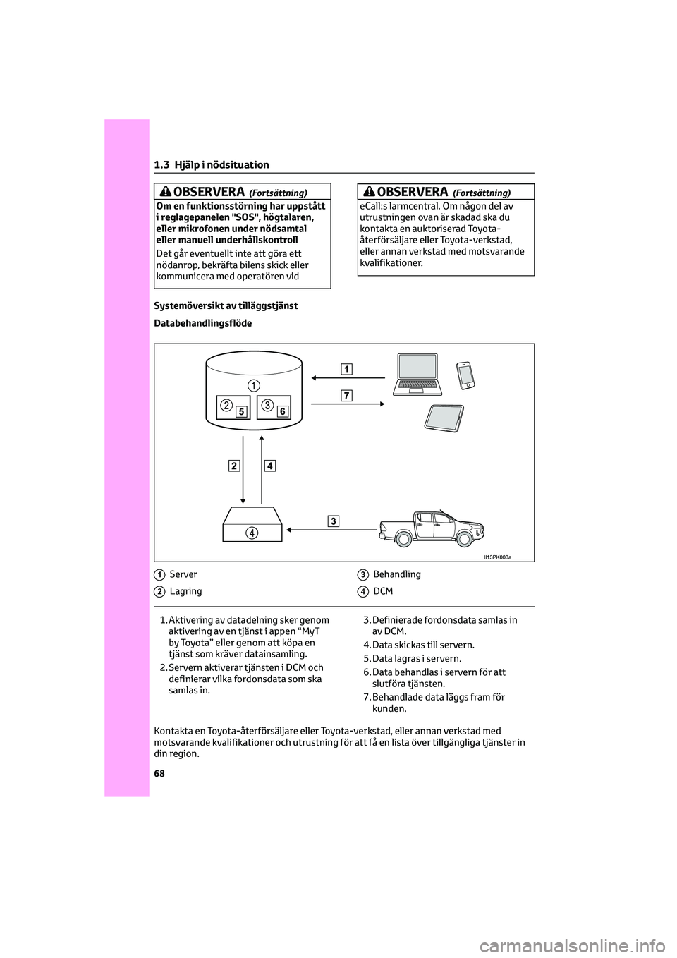 TOYOTA HILUX 2021 Bruksanvisningar (in Swedish) OBSERVERA(Fortsättning)
Om en funktionsstörning har uppstått
i reglagepanelen "SOS", högtalaren,
eller mikrofonen under nödsamtal
eller manuell underhållskontroll
Det går eventuellt int TOYOTA HILUX 2021 Bruksanvisningar (in Swedish) OBSERVERA(Fortsättning)
Om en funktionsstörning har uppstått
i reglagepanelen "SOS", högtalaren,
eller mikrofonen under nödsamtal
eller manuell underhållskontroll
Det går eventuellt int