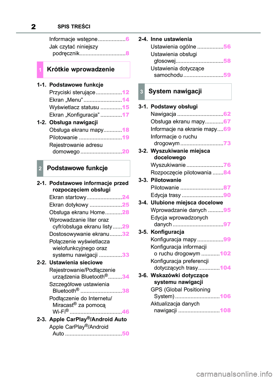 TOYOTA HILUX 2021 Instrukcja obsługi (in Polish) Informacje wst´pne ..................6
Jak czytaç niniejszy
podr´cznik..............................8
1-1. Podstawowe funkcje
Przyciski sterujàce .................12
Ekran „Menu” ............. TOYOTA HILUX 2021 Instrukcja obsługi (in Polish) Informacje wst´pne ..................6
Jak czytaç niniejszy
podr´cznik..............................8
1-1. Podstawowe funkcje
Przyciski sterujàce .................12
Ekran „Menu” .............