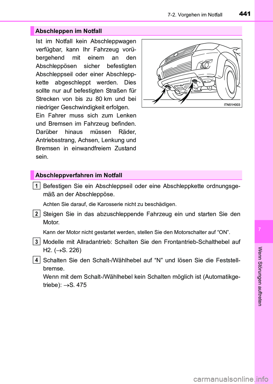 TOYOTA HILUX 2015 Betriebsanleitungen (in German) 4417-2. Vorgehen im Notfall
7
Wenn Störungen auftreten
HILUX_OM_OM71214M_(EM)
Ist im Notfall kein Abschleppwagen
verfügbar, kann Ihr Fahrzeug vorü-
bergehend mit einem an den
Abschleppösen sicher TOYOTA HILUX 2015 Betriebsanleitungen (in German) 4417-2. Vorgehen im Notfall
7
Wenn Störungen auftreten
HILUX_OM_OM71214M_(EM)
Ist im Notfall kein Abschleppwagen
verfügbar, kann Ihr Fahrzeug vorü-
bergehend mit einem an den
Abschleppösen sicher