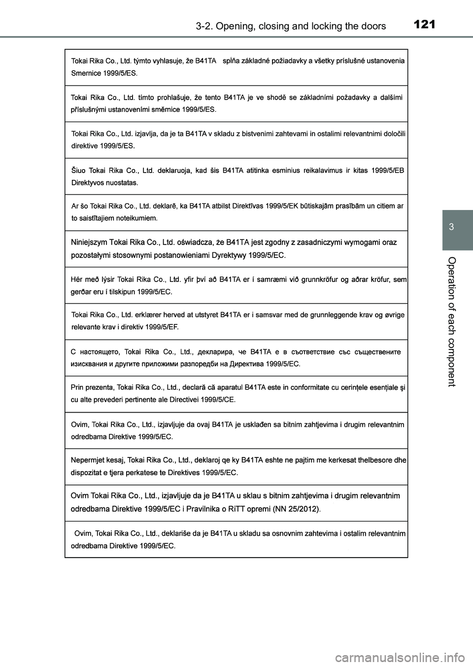 TOYOTA HILUX 2015  Owners Manual (in English) 1213-2. Opening, closing and locking the doors
3
Operation of each component
HILUX_OM_OM0K219E_(EE)
HILUX_OM_OM0K219E_(EE).book  Page 121  Wednesday, May 14, 2014  3:06 PM 