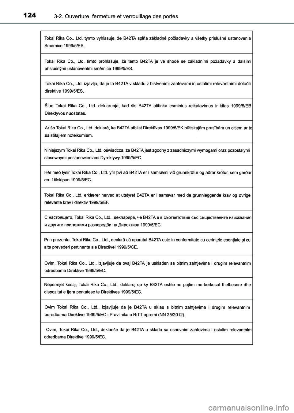 TOYOTA HILUX 2015  Notices Demploi (in French) 1243-2. Ouverture, fermeture et verrouillage des portes
HILUX_OM_OM71213K_(EK)
HILUX_OM_OM71213K_(EK).book  Page 124  Friday, May 9, 2014  5:43 PM 