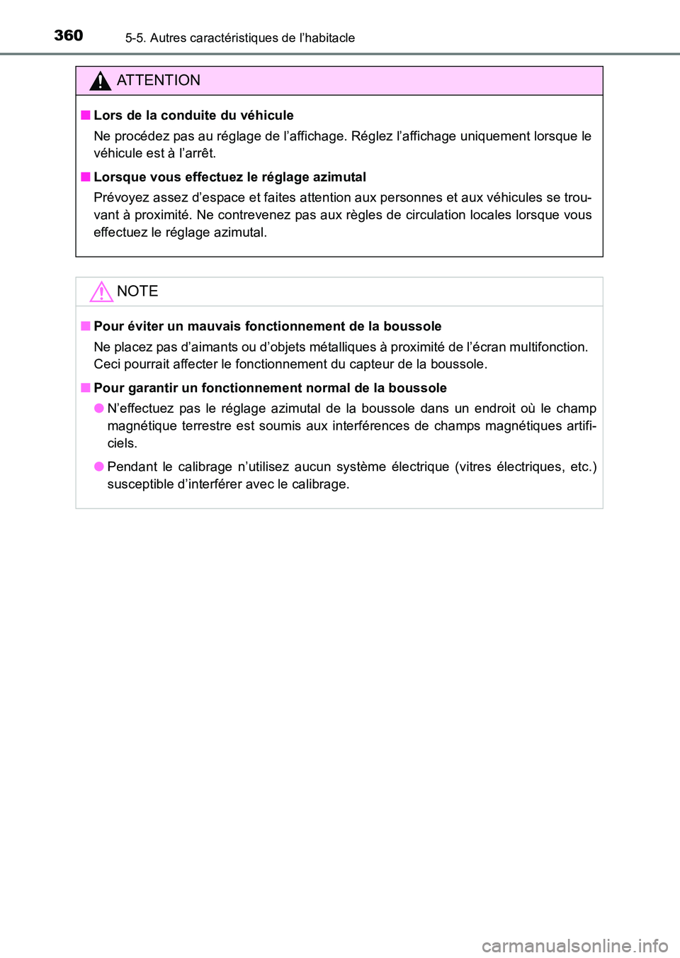 TOYOTA HILUX 2015 Notices Demploi (in French) 3605-5. Autres caractéristiques de l’habitacle
HILUX_OM_OM71213K_(EK)
ATTENTION
■Lors de la conduite du véhicule
Ne procédez pas au réglage de l’affichage. Réglez l’affichage uniquement l TOYOTA HILUX 2015 Notices Demploi (in French) 3605-5. Autres caractéristiques de l’habitacle
HILUX_OM_OM71213K_(EK)
ATTENTION
■Lors de la conduite du véhicule
Ne procédez pas au réglage de l’affichage. Réglez l’affichage uniquement l