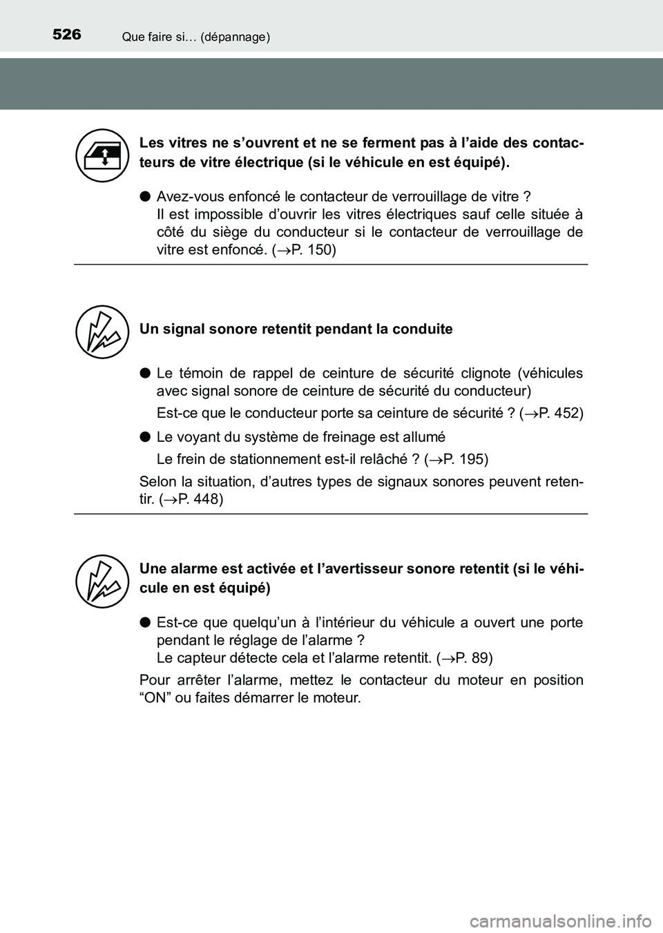 TOYOTA HILUX 2015 Notices Demploi (in French) 526Que faire si… (dépannage)
HILUX_OM_OM71213K_(EK)
●Avez-vous enfoncé le contacteur de verrouillage de vitre ?
Il est impossible d’ouvrir les vitres électriques sauf celle située à
côté TOYOTA HILUX 2015 Notices Demploi (in French) 526Que faire si… (dépannage)
HILUX_OM_OM71213K_(EK)
●Avez-vous enfoncé le contacteur de verrouillage de vitre ?
Il est impossible d’ouvrir les vitres électriques sauf celle située à
côté