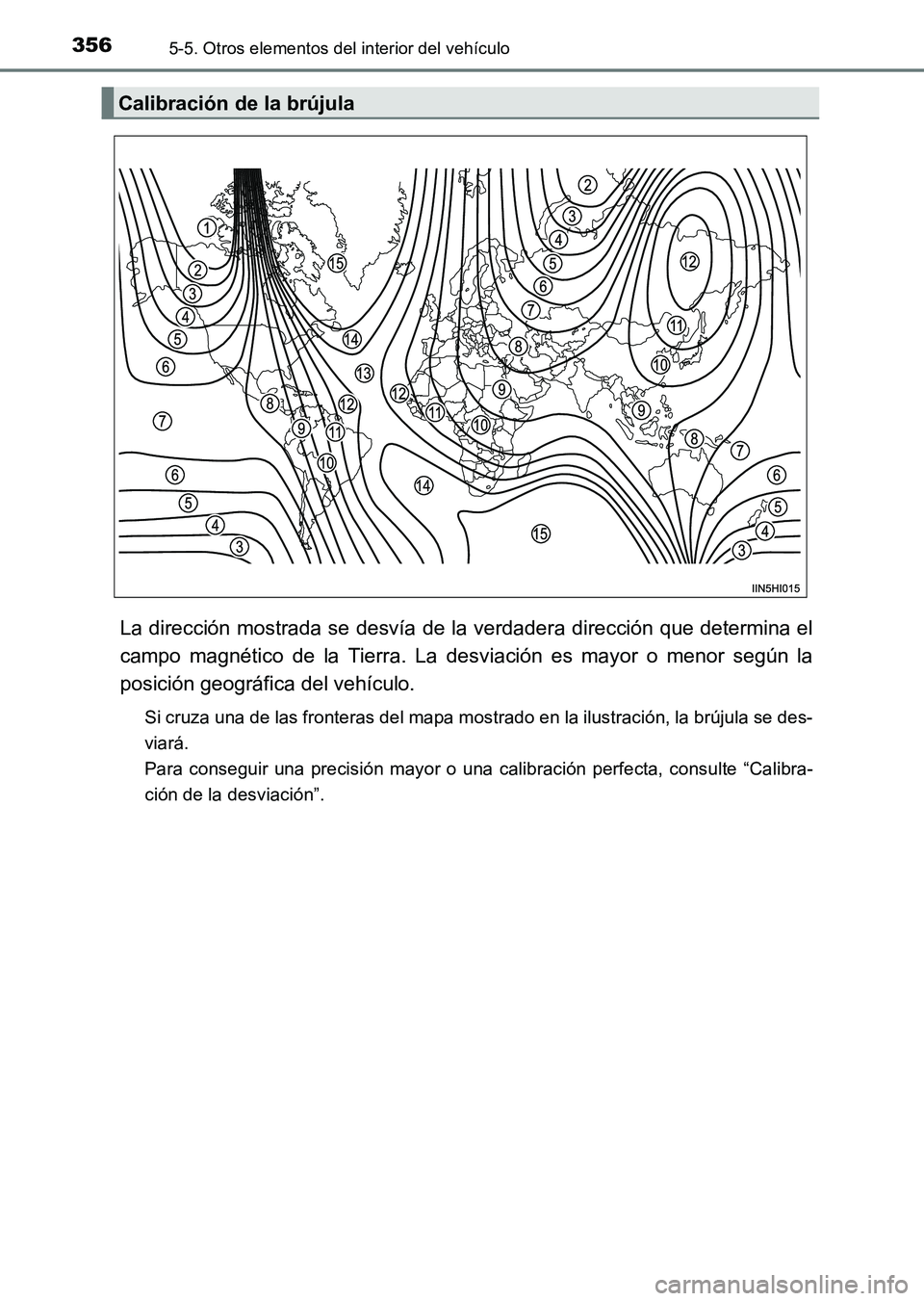 TOYOTA HILUX 2015 Manuale de Empleo (in Spanish) 3565-5. Otros elementos del interior del vehículo
HILUX_OM_OM71215S_(ES)
La dirección mostrada se desvía de la verdadera dirección que determina el
campo magnético de la Tierra. La desviación es TOYOTA HILUX 2015 Manuale de Empleo (in Spanish) 3565-5. Otros elementos del interior del vehículo
HILUX_OM_OM71215S_(ES)
La dirección mostrada se desvía de la verdadera dirección que determina el
campo magnético de la Tierra. La desviación es