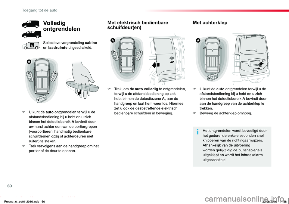 TOYOTA PROACE 2019 Instructieboekje (in Dutch) 60
Proace_nl_Chap02_ouvertures_ed01-2016
Selectieve vergrendeling cabine en laadruimte uitgeschakeld.
Het ontgrendelen wordt bevestigd door het gedurende enkele seconden snel knipperen van de richting TOYOTA PROACE 2019 Instructieboekje (in Dutch) 60
Proace_nl_Chap02_ouvertures_ed01-2016
Selectieve vergrendeling cabine en laadruimte uitgeschakeld.
Het ontgrendelen wordt bevestigd door het gedurende enkele seconden snel knipperen van de richting
