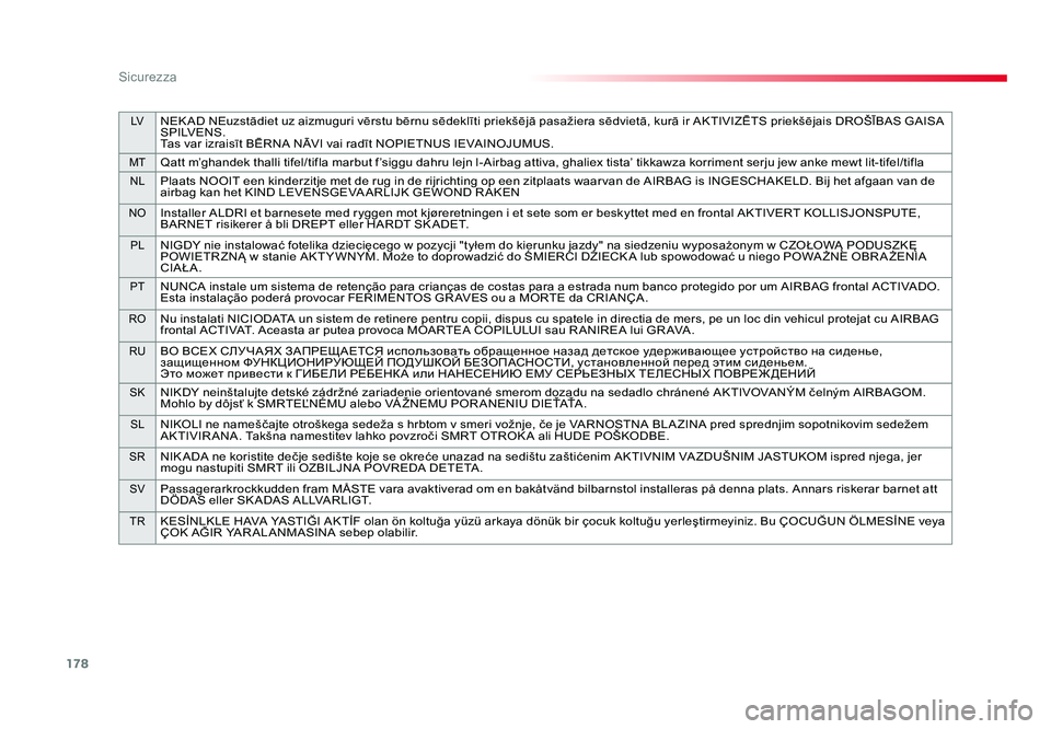 TOYOTA PROACE 2019 Manuale duso (in Italian) 178
LVNEK AD NEuzstādiet uz aizmuguri vērstu bērnu sēdeklīti priekšējā pasažiera sēdvietā, kurā ir AKTIVIZĒTS priekšējais DROŠĪBAS GAISA
S P I LV E N S .
Tas var izraisīt BĒRNA NĀ TOYOTA PROACE 2019 Manuale duso (in Italian) 178
LVNEK AD NEuzstādiet uz aizmuguri vērstu bērnu sēdeklīti priekšējā pasažiera sēdvietā, kurā ir AKTIVIZĒTS priekšējais DROŠĪBAS GAISA
S P I LV E N S .
Tas var izraisīt BĒRNA NĀ