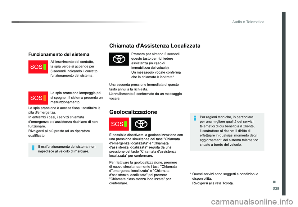 TOYOTA PROACE 2019  Manuale duso (in Italian) .
329
Audio e Telematica
Spacetourer-VP_it_Chap10a_BTA_ed01-2016
Chiamata d'Assistenza Localizzata
Per ragioni tecniche, in particolare 
per una migliore qualità dei servizi 
telematici di cui be