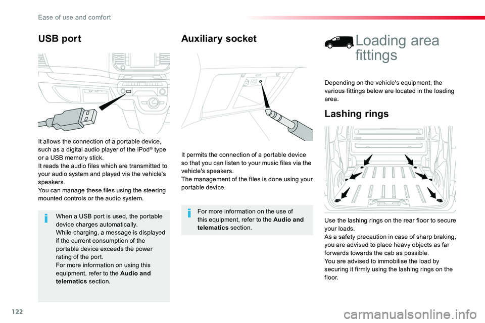 TOYOTA PROACE 2019 Owners Manual (in English) 122
Auxiliary socket
It permits the connection of a portable device so that you can listen to your music files via the vehicle's speakers.The management of the files is done using your portable de TOYOTA PROACE 2019 Owners Manual (in English) 122
Auxiliary socket
It permits the connection of a portable device so that you can listen to your music files via the vehicle's speakers.The management of the files is done using your portable de