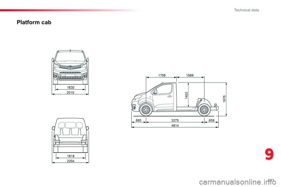 TOYOTA PROACE 2019  Owners Manual (in English) 331
Platform cab
9 
Technical data  