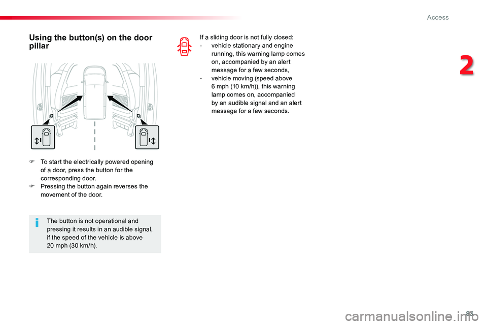 TOYOTA PROACE 2019 (in English) Manual Online 83
F To start the electrically powered opening of a door, press the button for the corresponding door.F Pressing the button again reverses the movement of the door.
Using the button(s) on the door pil TOYOTA PROACE 2019 (in English) Manual Online 83
F To start the electrically powered opening of a door, press the button for the corresponding door.F Pressing the button again reverses the movement of the door.
Using the button(s) on the door pil