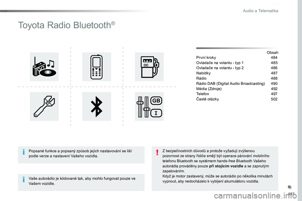 TOYOTA PROACE 2019  Návod na použití (in Czech) 483
Proace_cs_Chap10d_RD6_ed01-2016
Toyota Radio Bluetooth®
ObsahPrvní kroky 484
Ovladače na volantu - typ 1  485
Ovladače na volantu - typ 2 486
Nabídky 487
Rádio 488
Rádio DAB (Digital Audio 
