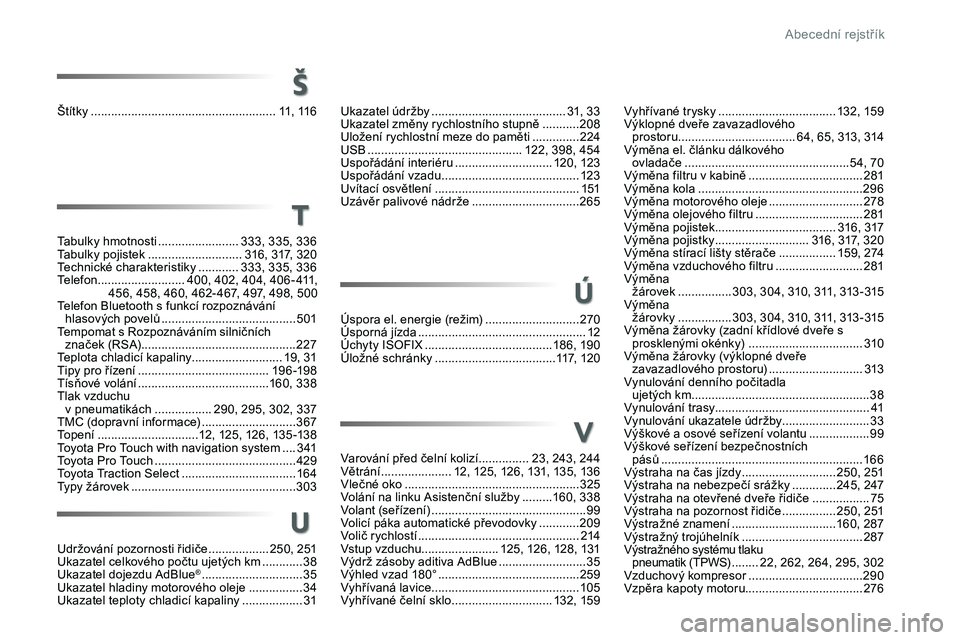 TOYOTA PROACE 2019  Návod na použití (in Czech) Proace_cs_Chap11_index-alpha_ed01-2016
Vyhřívané trysky ...................................132, 159Výklopné dveře zavazadlového prostoru ...................................64, 65, 313, 314Vým