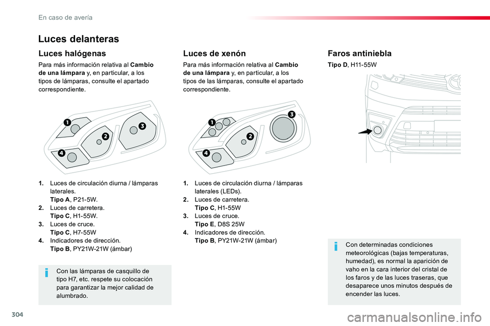 TOYOTA PROACE 2019 Manuale de Empleo (in Spanish) 304
Luces delanteras
Luces de xenón
Para más información relativa al Cambio de una lámpara y, en particular, a los tipos de las lámparas, consulte el apartado correspondiente.
Luces halógenas
Pa TOYOTA PROACE 2019 Manuale de Empleo (in Spanish) 304
Luces delanteras
Luces de xenón
Para más información relativa al Cambio de una lámpara y, en particular, a los tipos de las lámparas, consulte el apartado correspondiente.
Luces halógenas
Pa