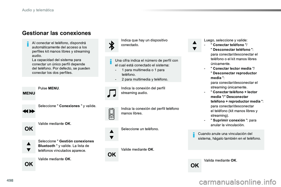 TOYOTA PROACE 2019 Manuale de Empleo (in Spanish) 498
Valide mediante OK.
Valida mediante OK.
Valide mediante OK.
Valide mediante OK.
Al conectar el teléfono, dispondrá automáticamente del acceso a los per files kit manos libres y streaming audio. TOYOTA PROACE 2019 Manuale de Empleo (in Spanish) 498
Valide mediante OK.
Valida mediante OK.
Valide mediante OK.
Valide mediante OK.
Al conectar el teléfono, dispondrá automáticamente del acceso a los per files kit manos libres y streaming audio.