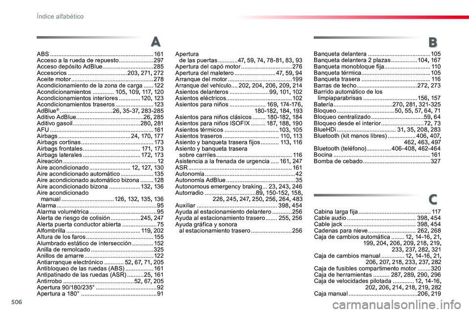 TOYOTA PROACE 2019 Manuale de Empleo (in Spanish) 506
ABS ...............................................................161Acceso a la rueda de repuesto .....................297Acceso depósito AdBlue ...............................285Accesorios ... TOYOTA PROACE 2019 Manuale de Empleo (in Spanish) 506
ABS ...............................................................161Acceso a la rueda de repuesto .....................297Acceso depósito AdBlue ...............................285Accesorios ...