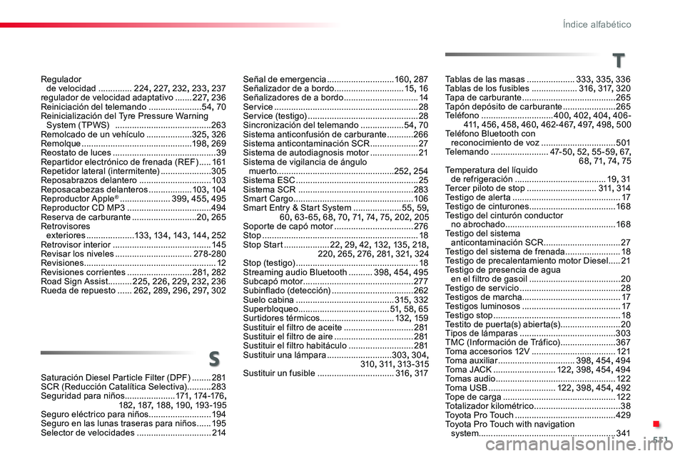 TOYOTA PROACE 2019 Manuale de Empleo (in Spanish) 511
Saturación Diesel Particle Filter (DPF) ........281SCR (Reducción Catalítica Selectiva) ..........283Seguridad para niños .....................171, 174-176, 182, 187, 188, 19 0, 193-195Seguro TOYOTA PROACE 2019 Manuale de Empleo (in Spanish) 511
Saturación Diesel Particle Filter (DPF) ........281SCR (Reducción Catalítica Selectiva) ..........283Seguridad para niños .....................171, 174-176, 182, 187, 188, 19 0, 193-195Seguro
