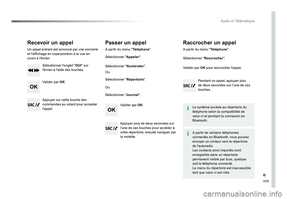 TOYOTA PROACE 2019  Notices Demploi (in French) .
499
Audio et Télématique
Recevoir un appel
Un appel entrant est annoncé par une sonnerie 
et l'affichage en superposition à la vue en 
cours à l'écran.Sélectionner l'onglet " 