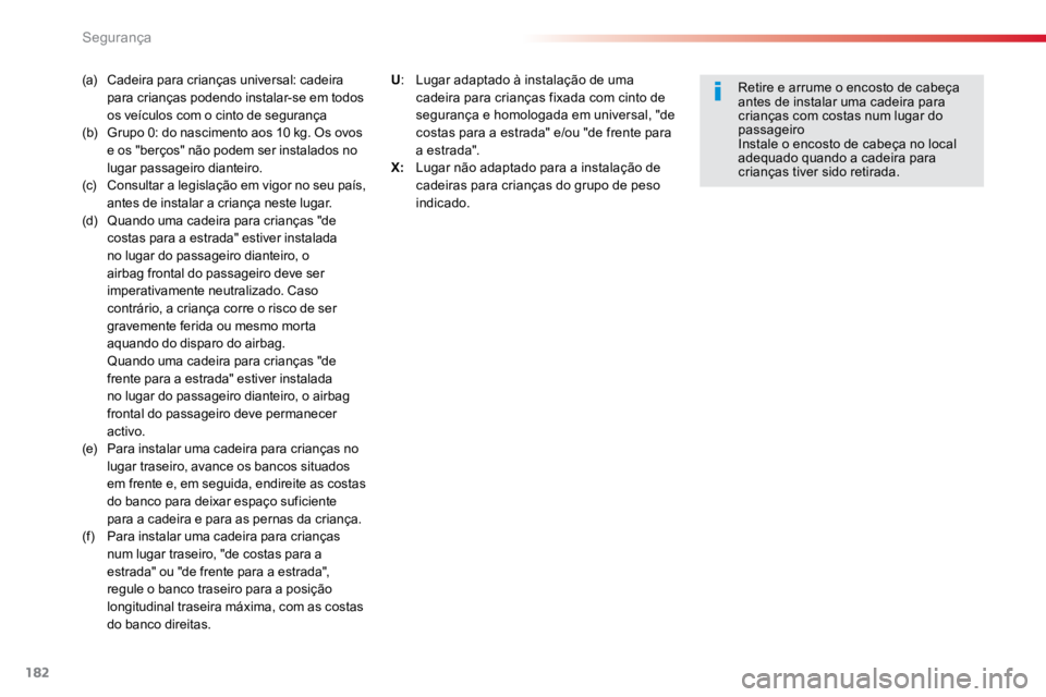 TOYOTA PROACE 2019 Manual de utilização (in Portuguese) 182
ProaceVerso_pt_Chap05_securite_ed01-2016
(a) Cadeira para crianças universal: cadeira
para crianças podendo instalar-se em todos
os veículos com o cinto de segurança
(b) Grupo 0: do nasci TOYOTA PROACE 2019 Manual de utilização (in Portuguese) 182
ProaceVerso_pt_Chap05_securite_ed01-2016
(a) Cadeira para crianças universal: cadeira
para crianças podendo instalar-se em todos
os veículos com o cinto de segurança
(b) Grupo 0: do nasci