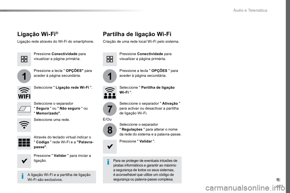 TOYOTA PROACE 2019 Manual de utilização (in Portuguese) 427
11
7
8
ProaceVerso_pt_Chap10c_RCC-1_ed01-2016
Ligação Wi-Fi®Partilha de ligação Wi-Fi
Para se proteger de eventuais intusões de
piratas informáticos e garantir ao máximo
a segurança de TOYOTA PROACE 2019 Manual de utilização (in Portuguese) 427
11
7
8
ProaceVerso_pt_Chap10c_RCC-1_ed01-2016
Ligação Wi-Fi®Partilha de ligação Wi-Fi
Para se proteger de eventuais intusões de
piratas informáticos e garantir ao máximo
a segurança de