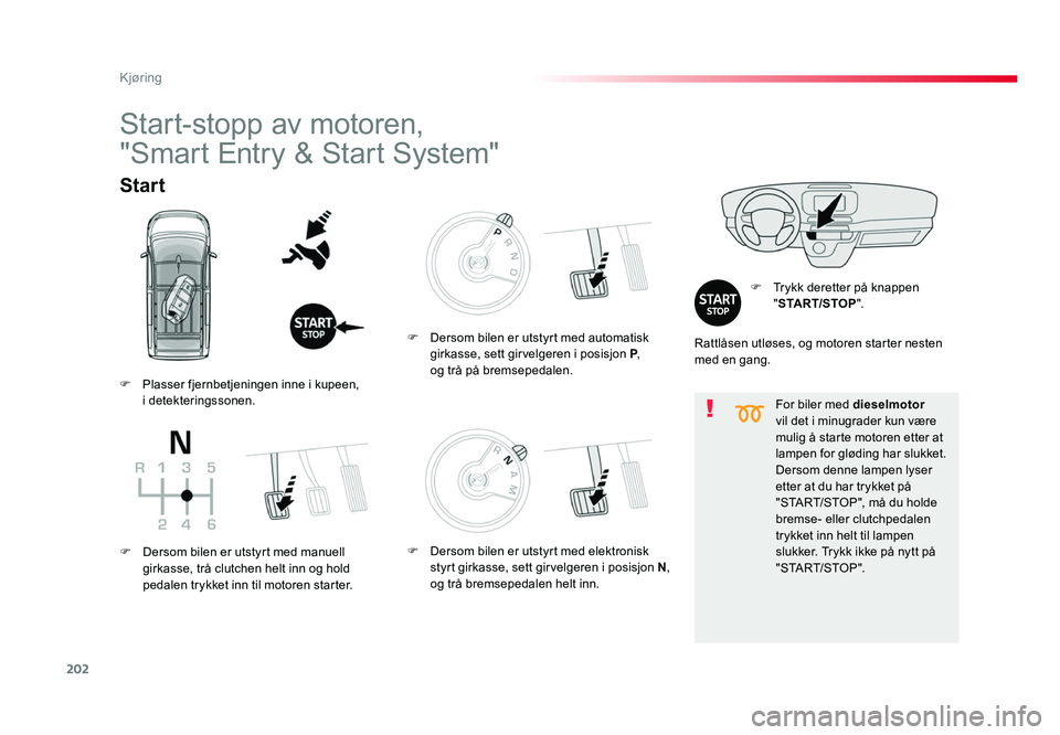 TOYOTA PROACE 2019  Instruksjoner for bruk (in Norwegian) 202
Proace_no_Chap06_conduite_ed01-2016
For biler med dieselmotor 
vil det i minugrader kun være 
mulig å starte motoren etter at 
lampen for gløding har slukket.
Dersom denne lampen lyser 
etter a