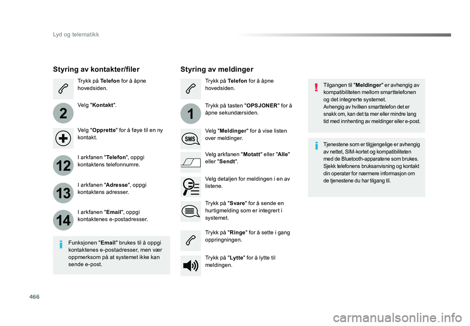 TOYOTA PROACE 2019 Instruksjoner for bruk (in Norwegian) 466
2
12
13
14
1
Proace_no_Chap10c_RCC-1_ed01-2016
Tilgangen til "Meldinger" er avhengig av
kompatibiliteten mellom smarttelefonen
og det integrerte systemet.
Avhengig av hvilken smarttelefo TOYOTA PROACE 2019 Instruksjoner for bruk (in Norwegian) 466
2
12
13
14
1
Proace_no_Chap10c_RCC-1_ed01-2016
Tilgangen til "Meldinger" er avhengig av
kompatibiliteten mellom smarttelefonen
og det integrerte systemet.
Avhengig av hvilken smarttelefo