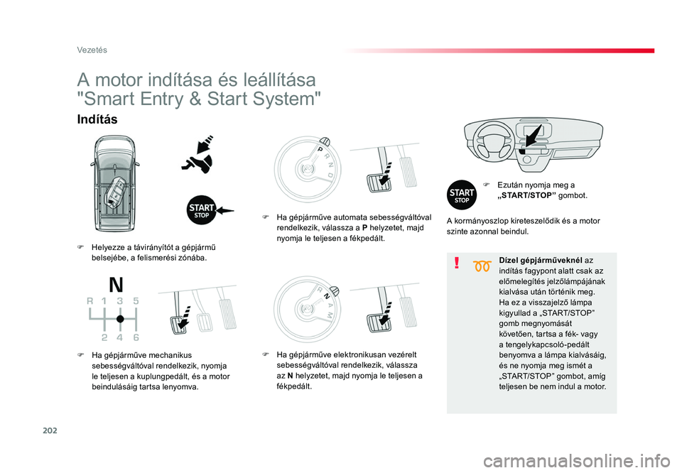 TOYOTA PROACE 2019 Kezelési útmutató (in Hungarian) 202
Proace_hu_Chap06_conduite_ed01-2016
Dízel gépjárműveknél az
indítás fagypont alatt csak az
előmelegítés jelzőlámpájának
kialvása után történik meg.
Ha ez a visszajelző lámpa TOYOTA PROACE 2019 Kezelési útmutató (in Hungarian) 202
Proace_hu_Chap06_conduite_ed01-2016
Dízel gépjárműveknél az
indítás fagypont alatt csak az
előmelegítés jelzőlámpájának
kialvása után történik meg.
Ha ez a visszajelző lámpa