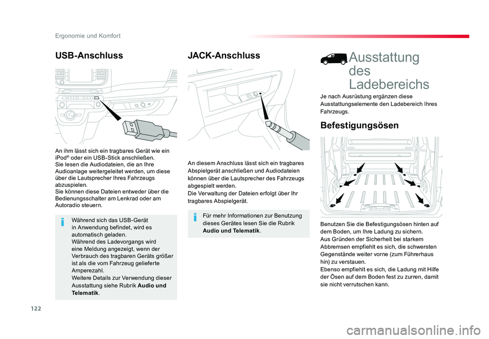 TOYOTA PROACE 2019 Betriebsanleitungen (in German) 122
Ergonomie und Komfort
Jumpy _de_Chap03_ergonomie-et-confort_ed01-2016
JACK-Anschluss
An diesem Anschluss lässt sich ein tragbares
Abspielgerät anschließen und Audiodateien
können über die L TOYOTA PROACE 2019 Betriebsanleitungen (in German) 122
Ergonomie und Komfort
Jumpy _de_Chap03_ergonomie-et-confort_ed01-2016
JACK-Anschluss
An diesem Anschluss lässt sich ein tragbares
Abspielgerät anschließen und Audiodateien
können über die L