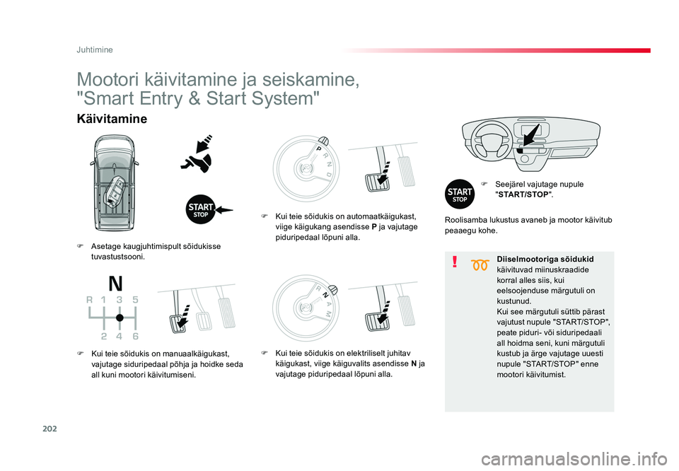 TOYOTA PROACE 2019  Kasutusjuhend (in Estonian) 202
Juhtimine
Proace_et_Chap06_conduite_ed01-2016
Diiselmootoriga sõidukid 
käivituvad miinuskraadide 
korral alles siis, kui 
eelsoojenduse märgutuli on 
kustunud.
Kui see märgutuli süttib pära