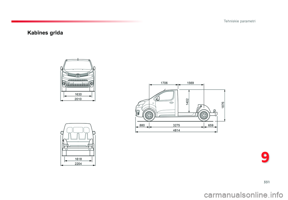TOYOTA PROACE 2019  Lietošanas Instrukcija (in Latvian) 331
9
Tehniskie parametri
Jumpy _lv_Chap09_caracteristiques-techniques_ed01-2016
Kabīnes grīda
Proace_LV.indb   33126/07/2016   16:14 