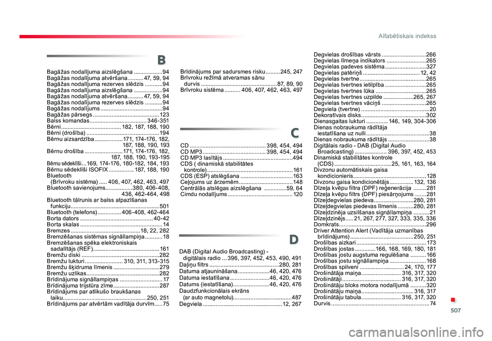 TOYOTA PROACE 2019  Lietošanas Instrukcija (in Latvian) 507
.
Alfabētiskais indekss
Jumpy_lv_Chap11_index-alpha_ed01-2016
CD ................................................ 398, 454, 494
CD MP3 ........................................ 398, 454, 494
CD MP