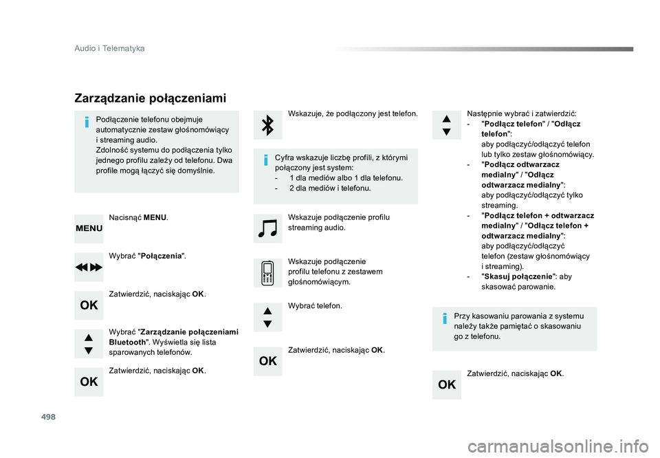 TOYOTA PROACE 2019  Instrukcja obsługi (in Polish) 498
Audio i Telematyka
Jumpy_pl_Chap10d_RD6_ed01-2016
Zatwierdzić, naciskając OK.
Zatwierdzić, naciskając OK .
Zatwierdzić, naciskając OK
.
Zatwierdzić, naciskając OK .
Podłączenie telefonu 