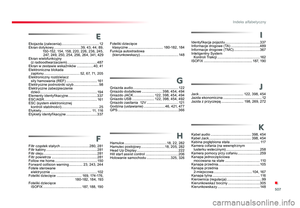 TOYOTA PROACE 2019 Instrukcja obsługi (in Polish) 507
.
Indeks alfabetyczny
Jumpy_pl_Chap11_index-alpha_ed01-2016
E
Ekojazda (zalecenia) ....................................... 12
Ekran dotykowy ............................39, 43, 44, 89,
150 -152, TOYOTA PROACE 2019 Instrukcja obsługi (in Polish) 507
.
Indeks alfabetyczny
Jumpy_pl_Chap11_index-alpha_ed01-2016
E
Ekojazda (zalecenia) ....................................... 12
Ekran dotykowy ............................39, 43, 44, 89,
150 -152,