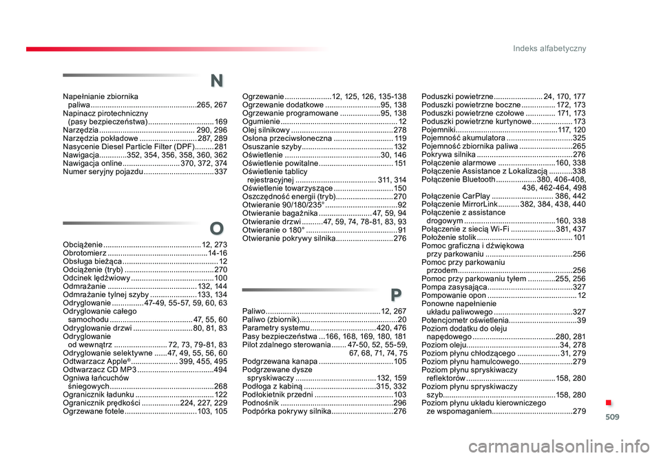 TOYOTA PROACE 2019 Instrukcja obsługi (in Polish) 509
.
Indeks alfabetyczny
Jumpy_pl_Chap11_index-alpha_ed01-2016
N
Napełnianie zbiornika
paliwa .................................................. 265, 267
Napinacz pirotechniczny (pasy bezpiecze TOYOTA PROACE 2019 Instrukcja obsługi (in Polish) 509
.
Indeks alfabetyczny
Jumpy_pl_Chap11_index-alpha_ed01-2016
N
Napełnianie zbiornika
paliwa .................................................. 265, 267
Napinacz pirotechniczny (pasy bezpiecze