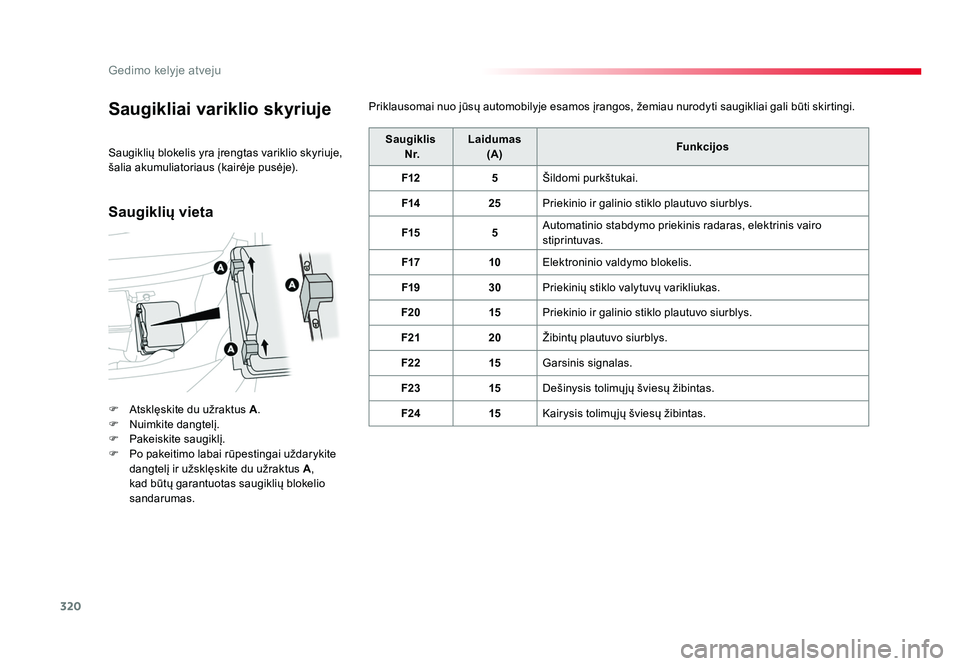 TOYOTA PROACE 2019 Eksploatavimo vadovas (in Lithuanian) 320
Gedimo kelyje atveju
Proace_lt_Chap08_En-cas-de-panne_ed01-2016
Saugikliai variklio skyriuje
F Atsklęskite du užraktus A.
F Nuimkite dangtelį.
F Pakeiskite saugiklį.
F Po pakeitimo labai r TOYOTA PROACE 2019 Eksploatavimo vadovas (in Lithuanian) 320
Gedimo kelyje atveju
Proace_lt_Chap08_En-cas-de-panne_ed01-2016
Saugikliai variklio skyriuje
F Atsklęskite du užraktus A.
F Nuimkite dangtelį.
F Pakeiskite saugiklį.
F Po pakeitimo labai r