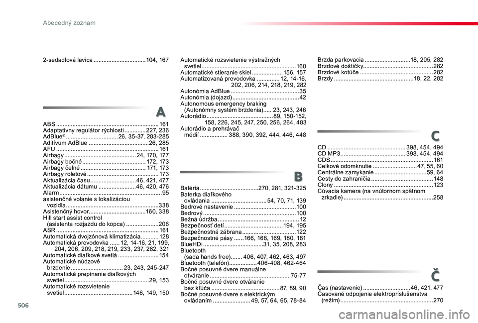 TOYOTA PROACE 2019  Návod na použitie (in Slovakian) 506
Proace_sk_Chap11_index-alpha_ed01-2019
2-sedadlová lavica ................................104, 167
ABS  ...............................................................161Adaptatívny regulátor r