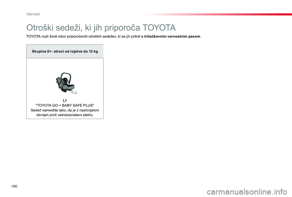 TOYOTA PROACE 2019 Navodila Za Uporabo (in Slovenian) 180
Proace_sl_Chap05_securite_ed01-2019
Otroški sedeži, ki jih priporoča TOYOTA
TOYOTA nudi širok izbor priporočenih otroških sedežev, ki se jih pritrdi s tritočkovnim varnostnim pasom.
Skupin TOYOTA PROACE 2019 Navodila Za Uporabo (in Slovenian) 180
Proace_sl_Chap05_securite_ed01-2019
Otroški sedeži, ki jih priporoča TOYOTA
TOYOTA nudi širok izbor priporočenih otroških sedežev, ki se jih pritrdi s tritočkovnim varnostnim pasom.
Skupin