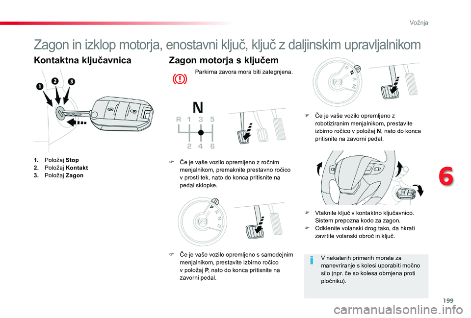 TOYOTA PROACE 2019 Navodila Za Uporabo (in Slovenian) 199
Proace_sl_Chap06_conduite_ed01-2019
Zagon in izklop motorja, enostavni ključ, ključ z daljinskim upravljalnikom
Kontaktna ključavnica
1. Položaj Stop2. Položaj Kontakt3. Položaj Zagon
Zagon TOYOTA PROACE 2019 Navodila Za Uporabo (in Slovenian) 199
Proace_sl_Chap06_conduite_ed01-2019
Zagon in izklop motorja, enostavni ključ, ključ z daljinskim upravljalnikom
Kontaktna ključavnica
1. Položaj Stop2. Položaj Kontakt3. Položaj Zagon
Zagon