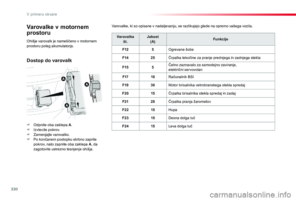 TOYOTA PROACE 2019 Navodila Za Uporabo (in Slovenian) 320
Proace_sl_Chap08_En-cas-de-panne_ed01-2019
Varovalke v motornem
prostoru
F Odpnite oba zaklepa A.F Izvlecite pokrov.F Zamenjajte varovalko.F Po končanem postopku skrbno zaprite pokrov, nato zapn TOYOTA PROACE 2019 Navodila Za Uporabo (in Slovenian) 320
Proace_sl_Chap08_En-cas-de-panne_ed01-2019
Varovalke v motornem
prostoru
F Odpnite oba zaklepa A.F Izvlecite pokrov.F Zamenjajte varovalko.F Po končanem postopku skrbno zaprite pokrov, nato zapn